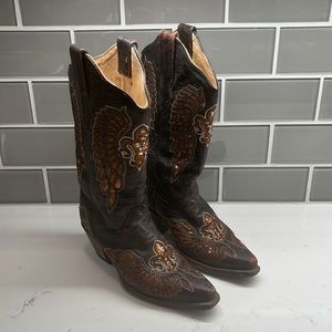 Corral Women’s Boots Fleur De Lis Wings Women’s Size 7M R2549 56 74748‎ Brown